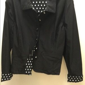 Alfred Sung Denim short jacket/white polka dot